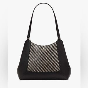 Kate Spade Lena straw large triple compartment shoulder bag.